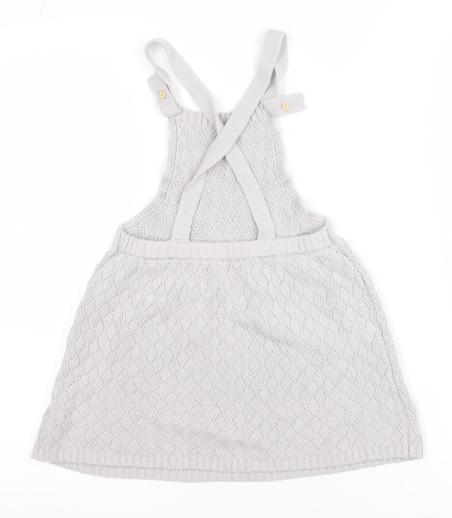H&M Girls Ivory Knit Cotton Pinafore Dress 24 Months Button Straps