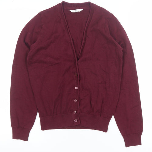 Marks and Spencer Girls Burgundy Cotton Button Cardigan 10-11 Years