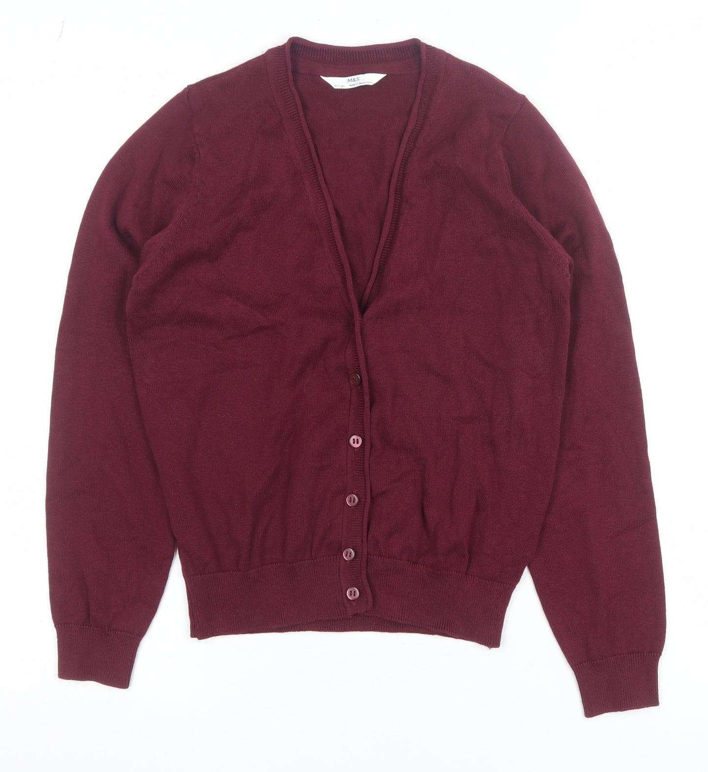 Marks and Spencer Girls Burgundy Cotton Button Cardigan 10-11 Years