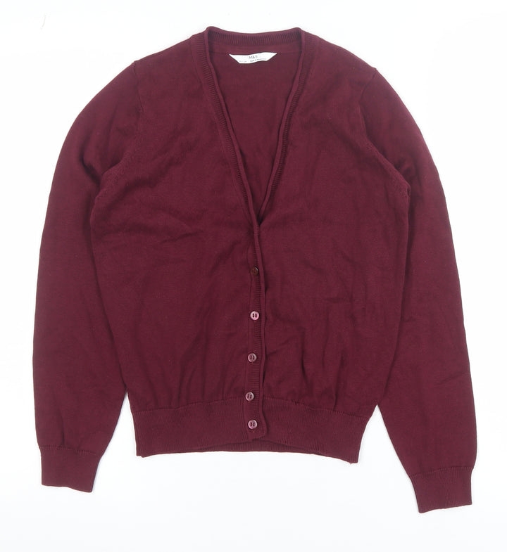 Marks and Spencer Girls Burgundy Cotton Button Cardigan 10-11 Years