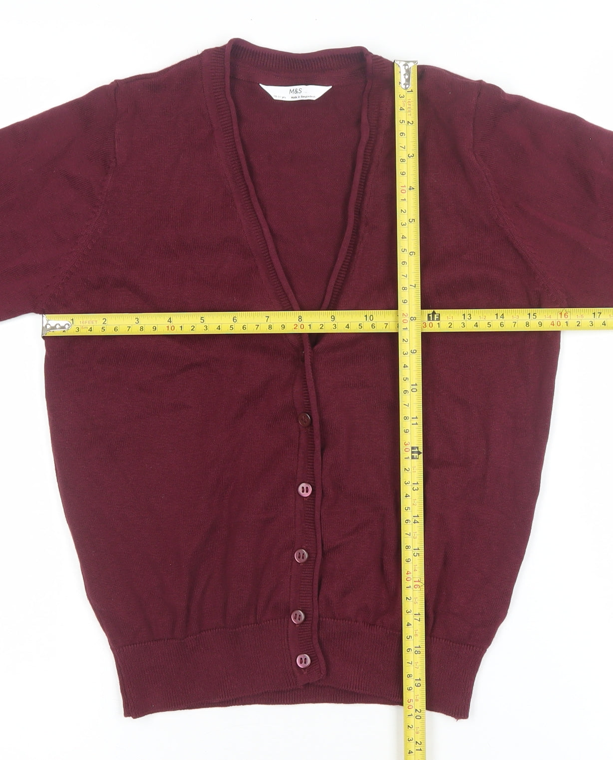 Marks and Spencer Girls Burgundy Cotton Button Cardigan 10-11 Years