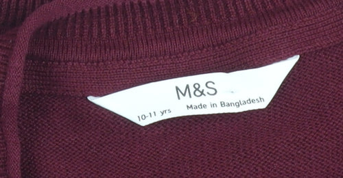 Marks and Spencer Girls Burgundy Cotton Button Cardigan 10-11 Years