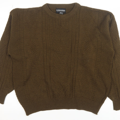 Expression International Men's Brown L Cable-Knit Acrylic Jumper