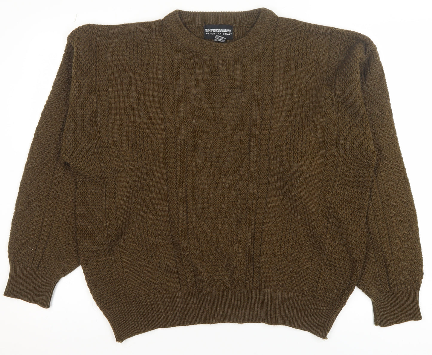 Expression International Men's Brown L Cable-Knit Acrylic Jumper