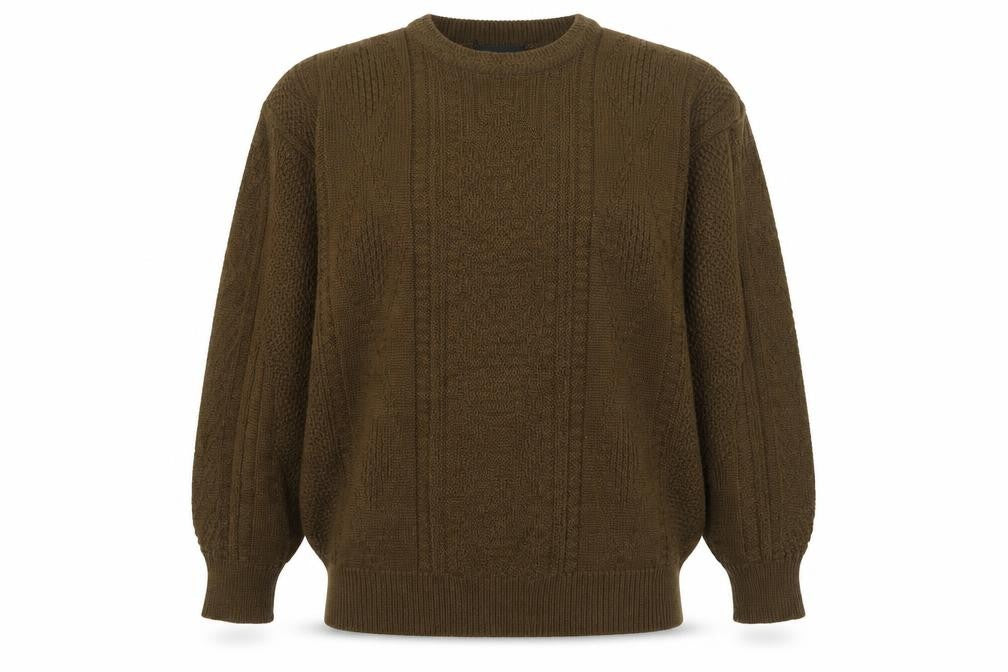 Front view of Expression International Men's Brown L Cable-Knit Acrylic Jumper