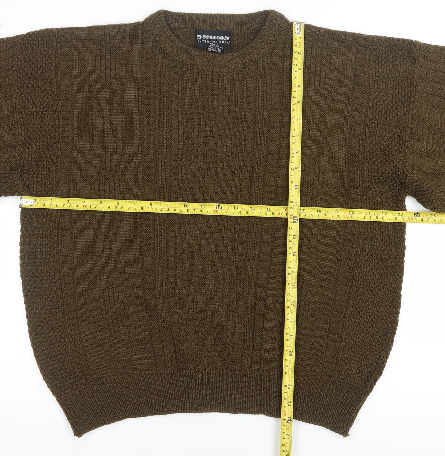 Expression International Men's Brown L Cable-Knit Acrylic Jumper