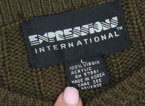 Expression International Men's Brown L Cable-Knit Acrylic Jumper