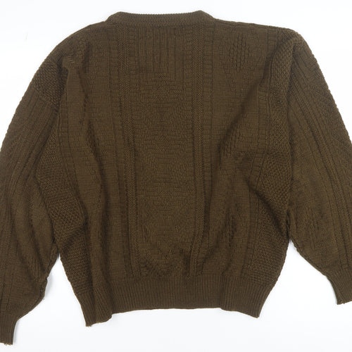 Expression International Men's Brown L Cable-Knit Acrylic Jumper