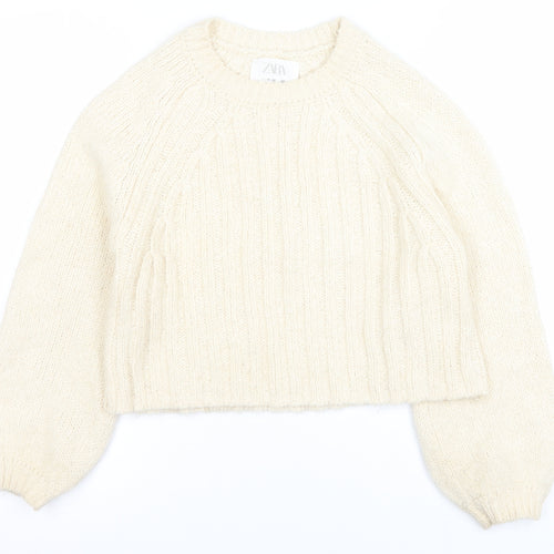 ZARA Girls Ivory Knit Pullover Jumper 11-12 Years Soft Wool Alpaca Blend