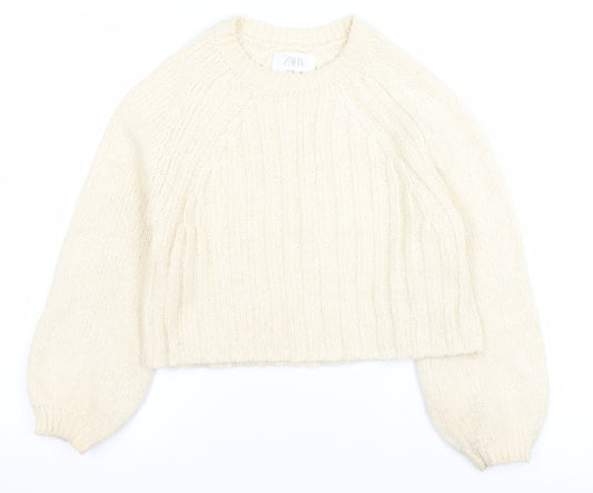 ZARA Girls Ivory Knit Pullover Jumper 11-12 Years Soft Wool Alpaca Blend