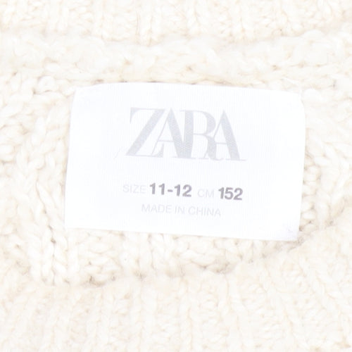 ZARA Girls Ivory Knit Pullover Jumper 11-12 Years Soft Wool Alpaca Blend