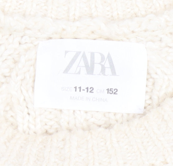 ZARA Girls Ivory Knit Pullover Jumper 11-12 Years Soft Wool Alpaca Blend