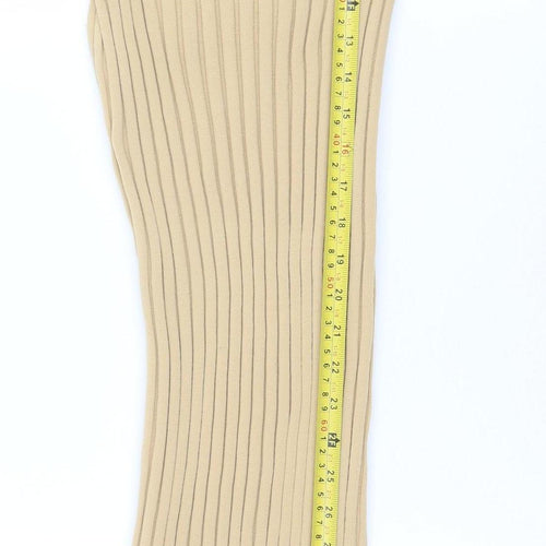 PrettyLittleThing Women Beige Ribbed Knit Bodycon Midi Dress L