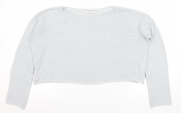 Pull&Bear Womens Grey Knit Pullover Jumper Size 12 Relaxed Fit