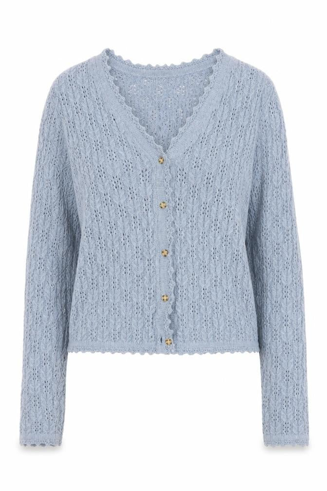 Front view of Gap Women Blue Knit Button V-Neck Cardigan Small