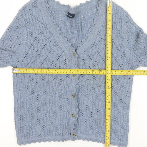 GAP Women Blue Knit Button V-Neck Cardigan Small