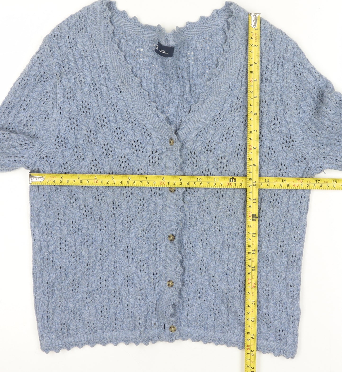 GAP Women Blue Knit Button V-Neck Cardigan Small