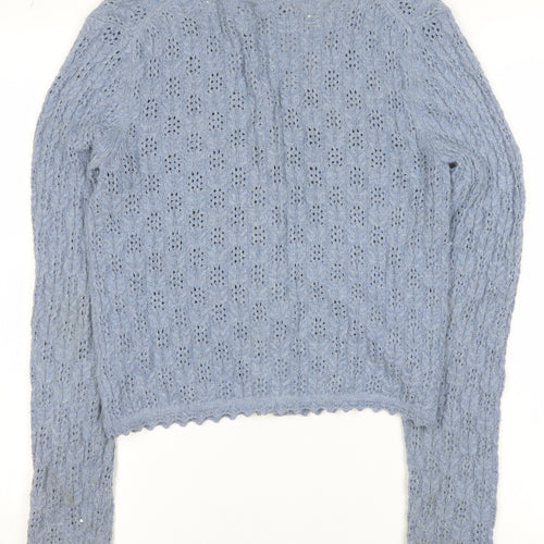 GAP Women Blue Knit Button V-Neck Cardigan Small