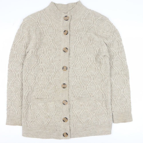 Damart Men’s Beige Cable-Knit Button Cardigan M Wool Blend
