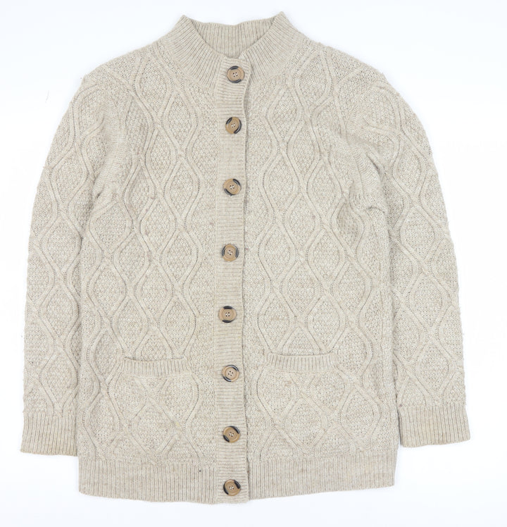Damart Men’s Beige Cable-Knit Button Cardigan M Wool Blend
