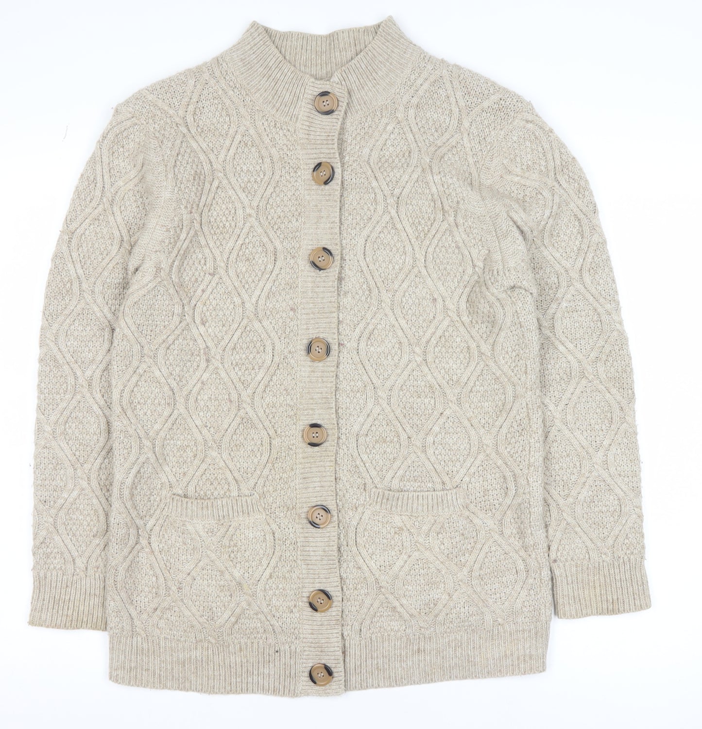 Damart Men’s Beige Cable-Knit Button Cardigan M Wool Blend