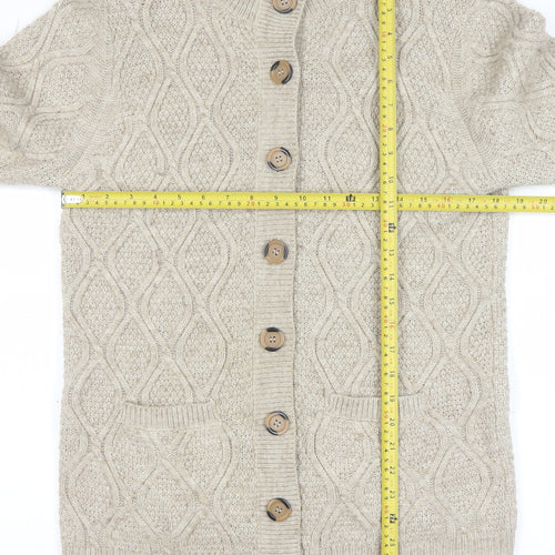 Damart Men’s Beige Cable-Knit Button Cardigan M Wool Blend