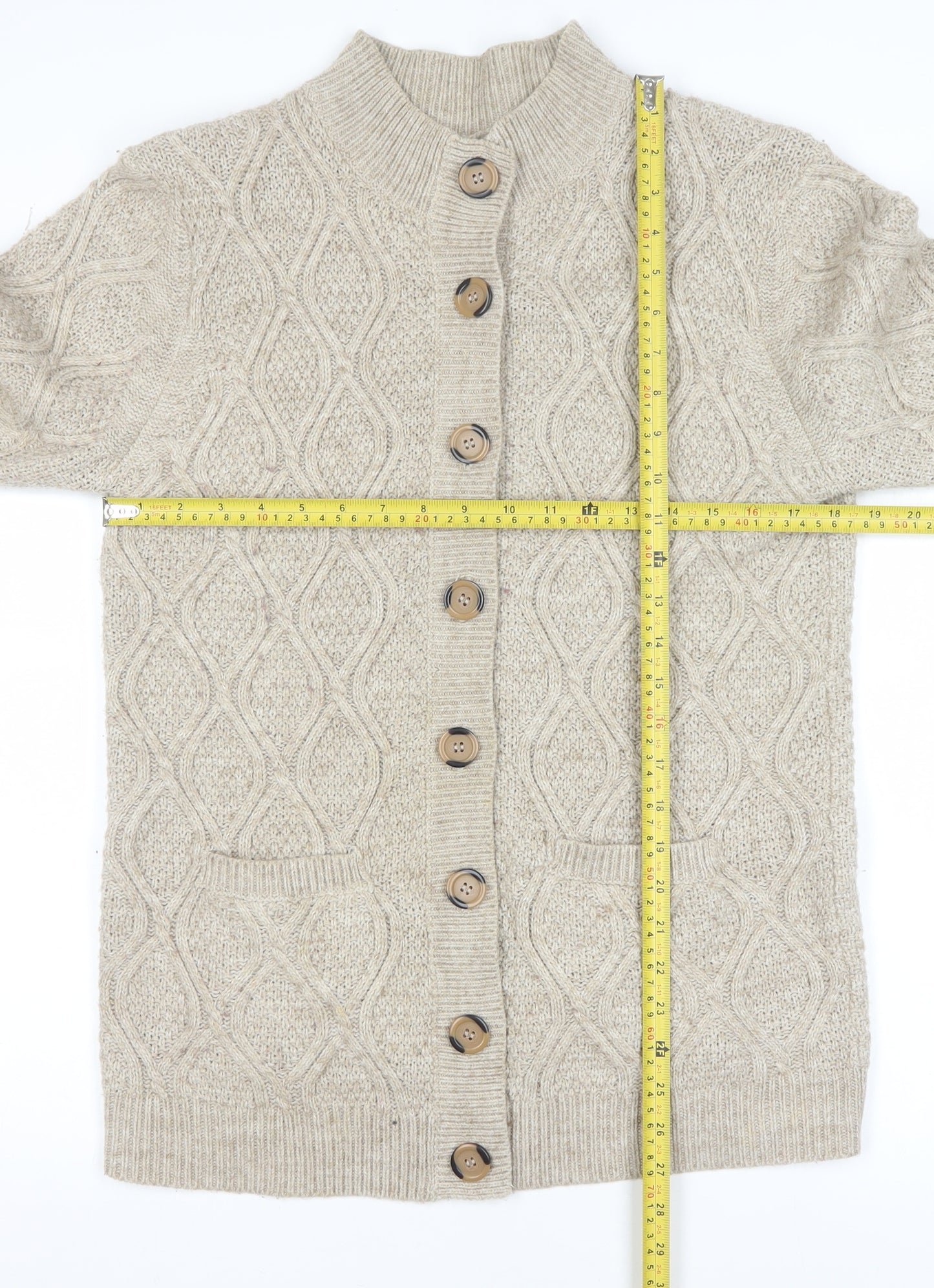 Damart Men’s Beige Cable-Knit Button Cardigan M Wool Blend