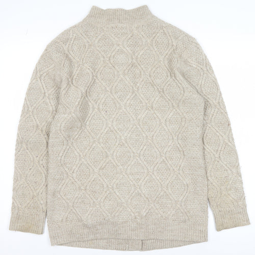 Damart Men’s Beige Cable-Knit Button Cardigan M Wool Blend