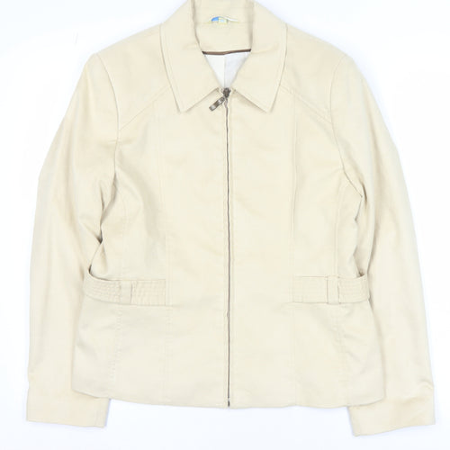 Klass Women Beige Faux Suede Short Zip Jacket Size 14