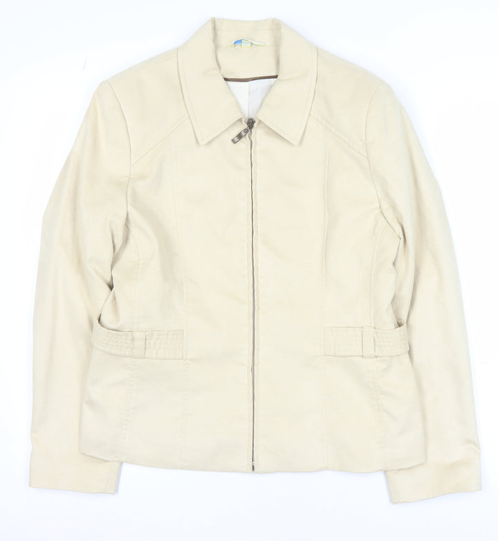 Klass Women Beige Faux Suede Short Zip Jacket Size 14