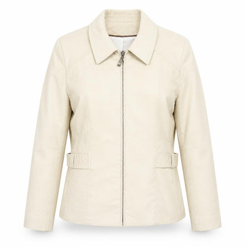 Klass Women Beige Faux Suede Short Zip Jacket Size 14