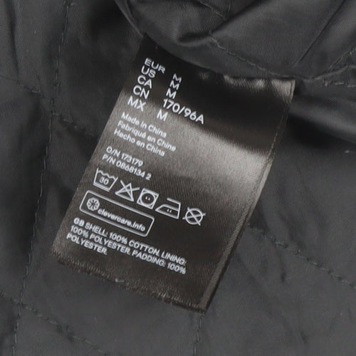 H&M Women Black Cotton Parka Coat Hooded Long M