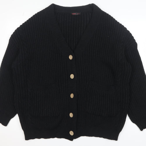ROMWE Women's Black Chunky Knit Button Cardigan Size 12