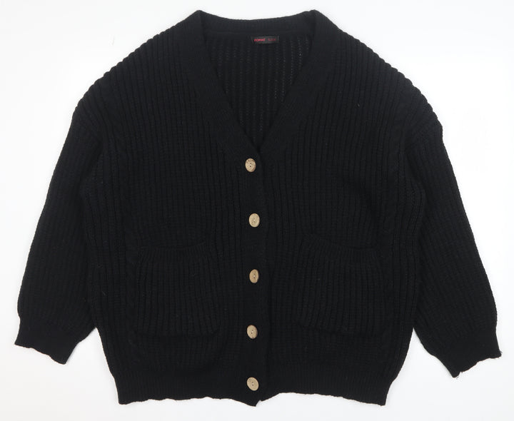 ROMWE Women's Black Chunky Knit Button Cardigan Size 12
