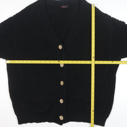 ROMWE Women's Black Chunky Knit Button Cardigan Size 12