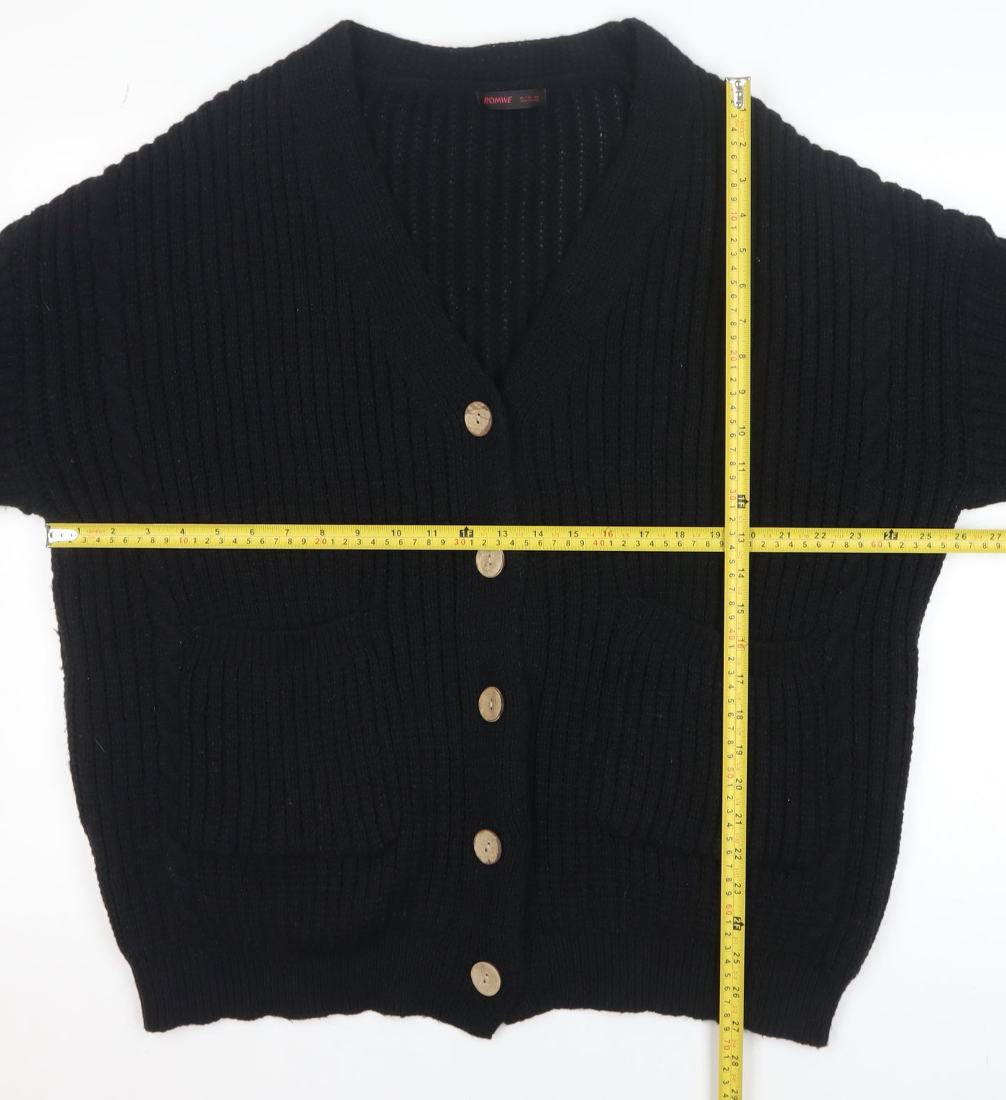 ROMWE Women's Black Chunky Knit Button Cardigan Size 12