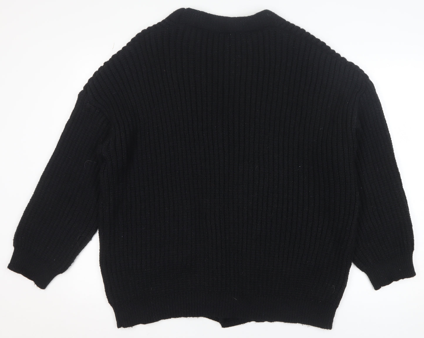 ROMWE Women's Black Chunky Knit Button Cardigan Size 12