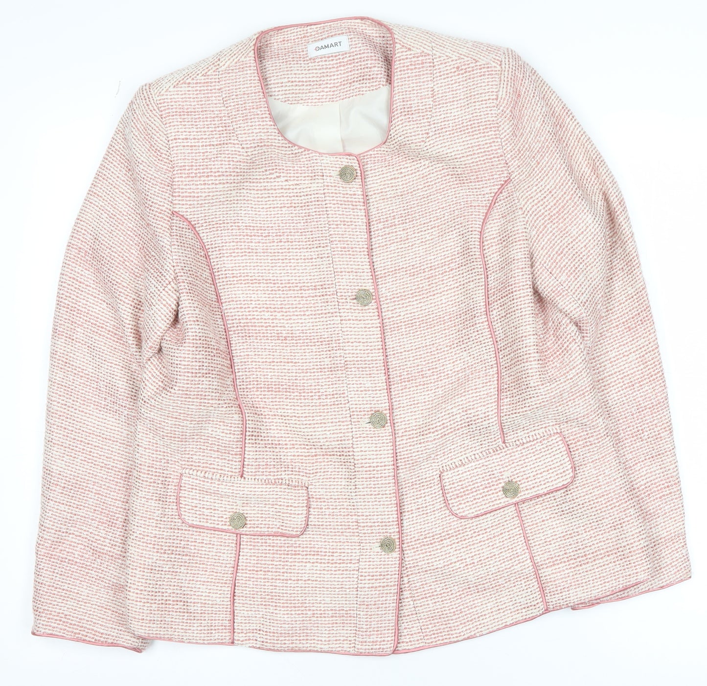 Damart Women’s Pink Tweed Button Blazer Jacket UK 14 Classic Mid-Length