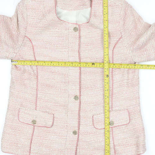 Damart Women’s Pink Tweed Button Blazer Jacket UK 14 Classic Mid-Length