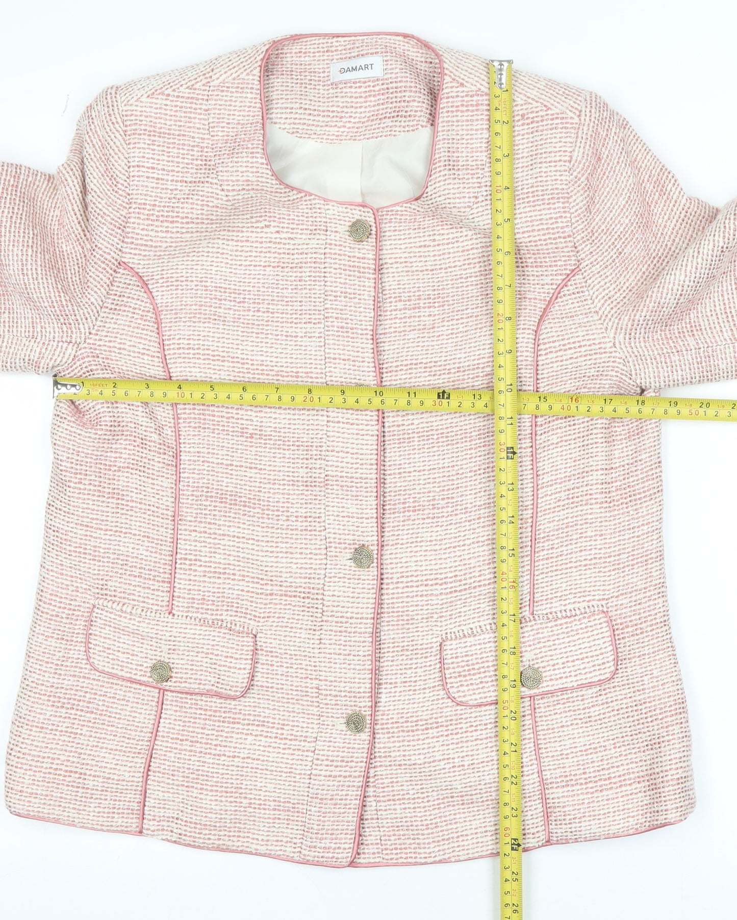 Damart Women’s Pink Tweed Button Blazer Jacket UK 14 Classic Mid-Length