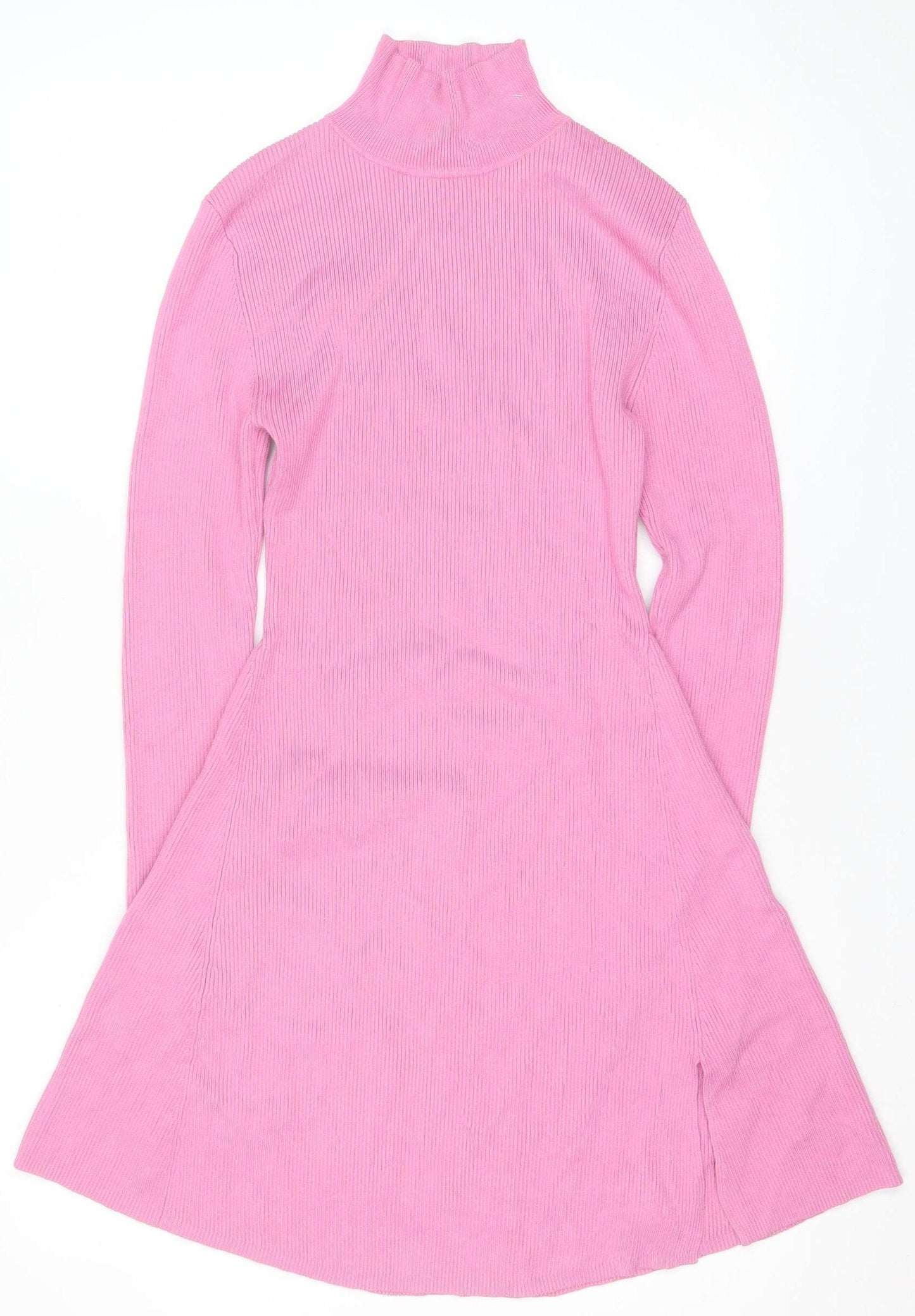 Zara Women Pink A-Line Knit High Neck Long Sleeve Dress Size 14
