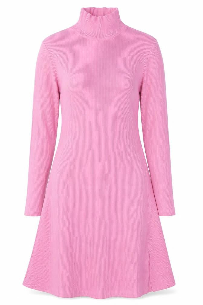 Zara Women Pink A-Line Knit High Neck Long Sleeve Dress Size 14