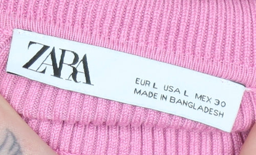 Zara Women Pink A-Line Knit High Neck Long Sleeve Dress Size 14