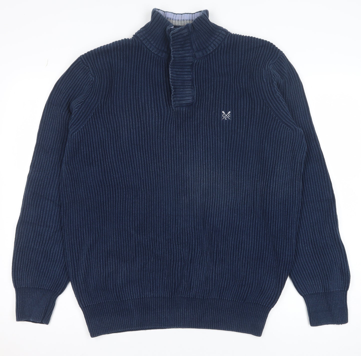 Crew Clothing Co. Men's Blue Cotton 1/4 Zip Jumper L
