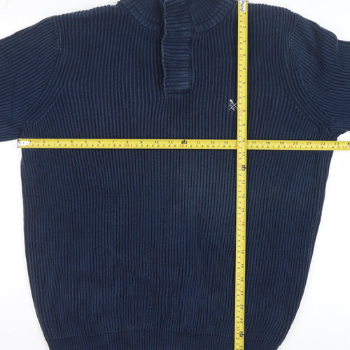 Crew Clothing Co. Men's Blue Cotton 1/4 Zip Jumper L