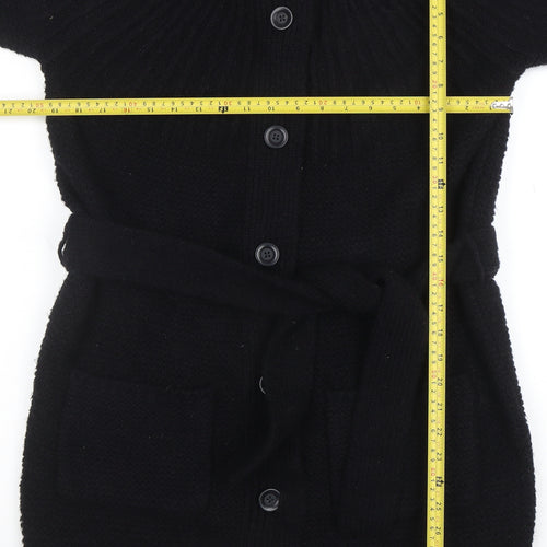 Next Women's Black Wool Blend Belted Chunky Knit Cardigan Size 10