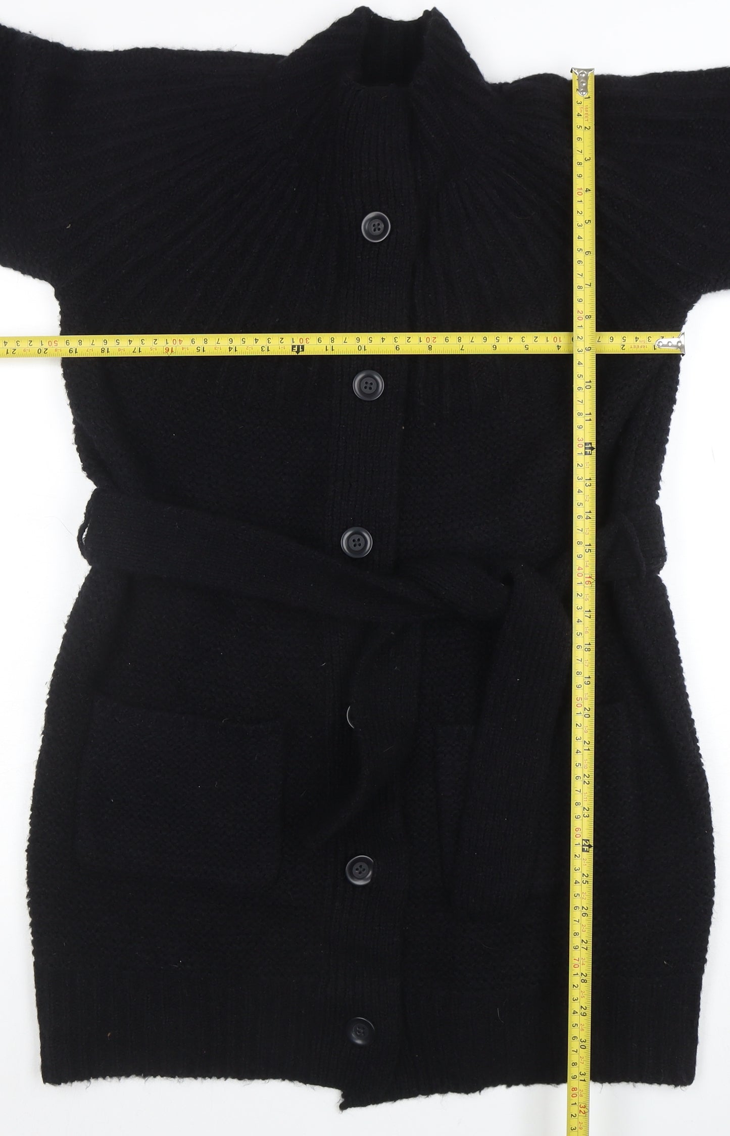 Next Women's Black Wool Blend Belted Chunky Knit Cardigan Size 10