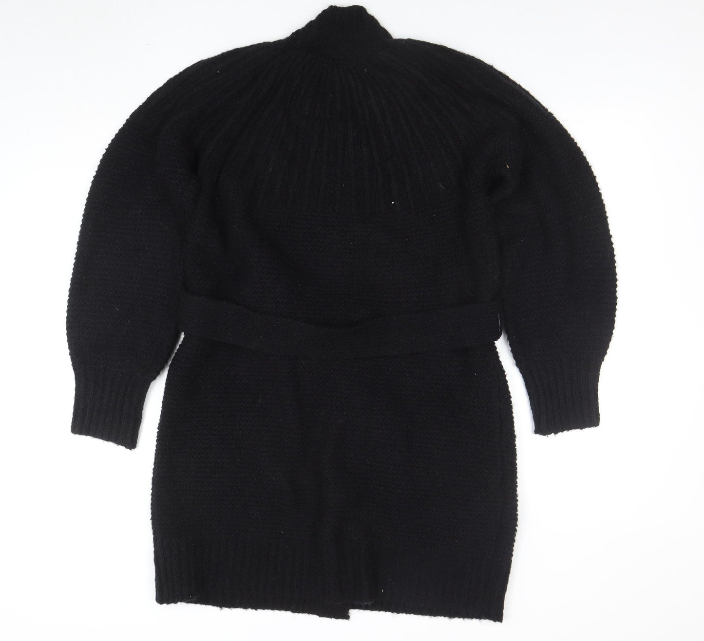 Next Women's Black Wool Blend Belted Chunky Knit Cardigan Size 10