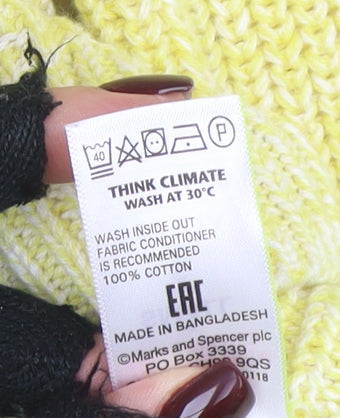 Marks and Spencer Women's Yellow Cotton Knit Jumper S