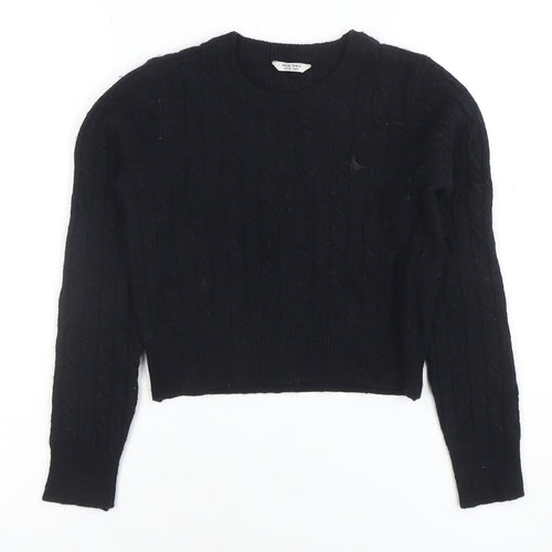 Jack Wills Womens Black Cable Knit Crew Neck Jumper Size 10